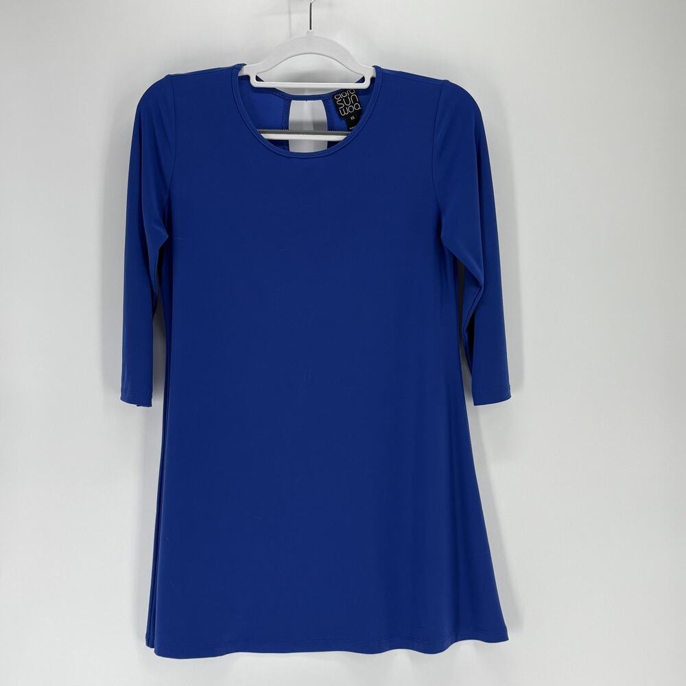 Clara Sunwoo Tunic Womens XS Blue 3/4 Sleeve‎ A-Line Keyhole Back Stretch